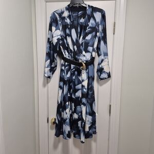 Donna Karan Blue and White Patterned Midi Dress.   NWT  OFFERS WELCOME!